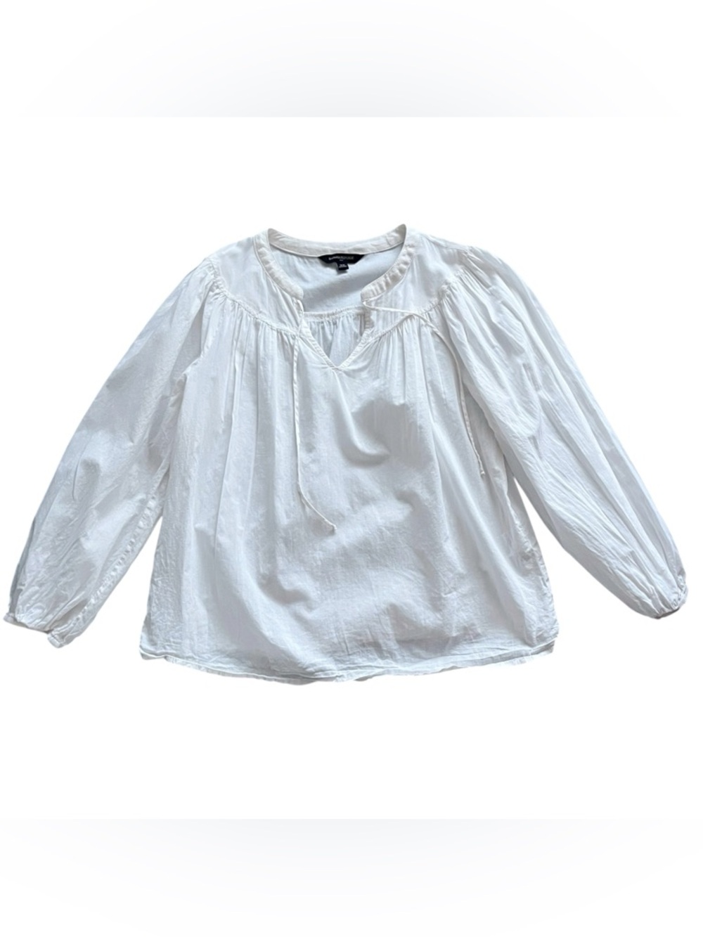 Banana Republic White Peasant Style Blouse V-Neck Size XS Long Arm 100% Cotton